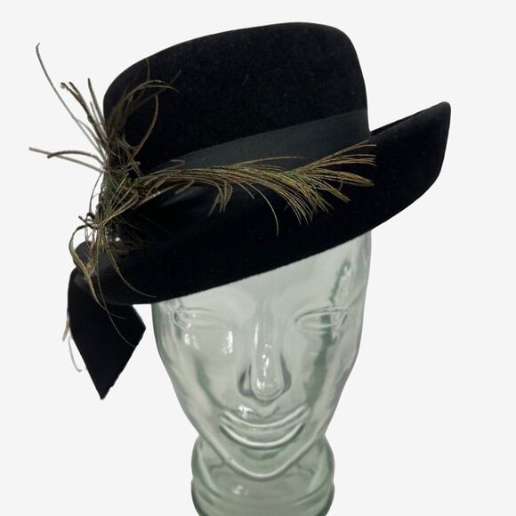 Peachbloom Velour Union Made Swagger Black with Vintage Hat Box - Picture 1 of 16